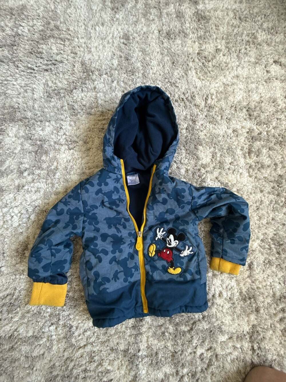 Disney Store Mickey Mouse Full Zip Hooded Fleece Jacket Youth Kids Size 2T Blue